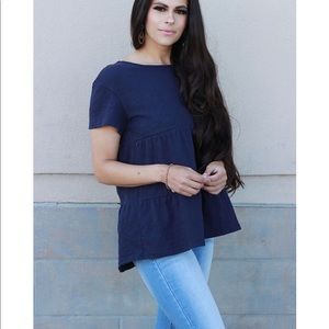 Nursing Queen Navy blue boho flow short sleeve nursing top